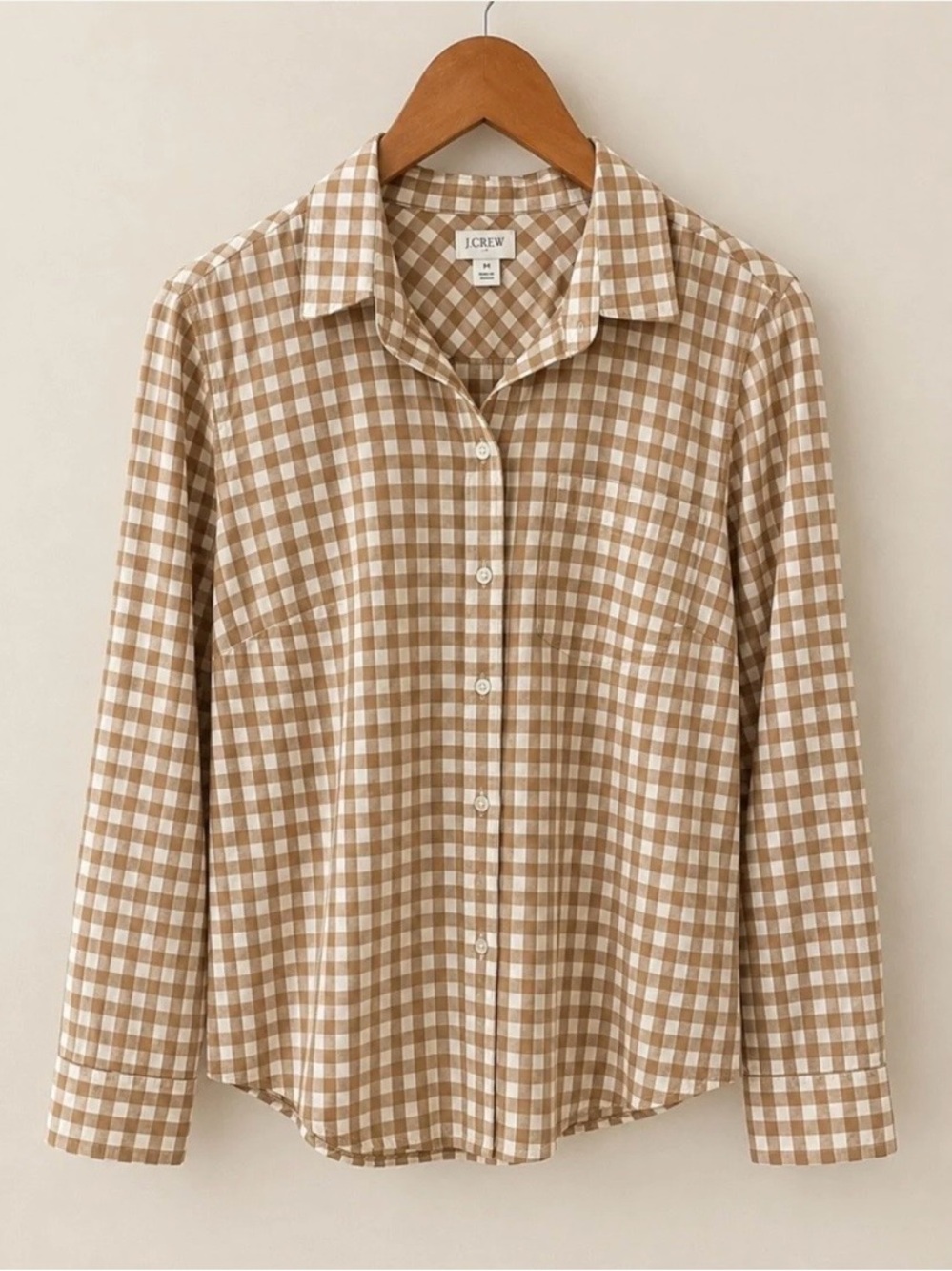 J. Crew Tan and White Gingham Button-Down Shirt